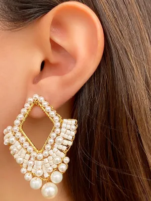 Par Arete Rombo Con Perlitas