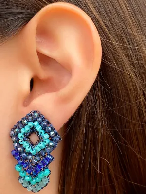 Par Arete Triple Rombo Azul y Turquesa