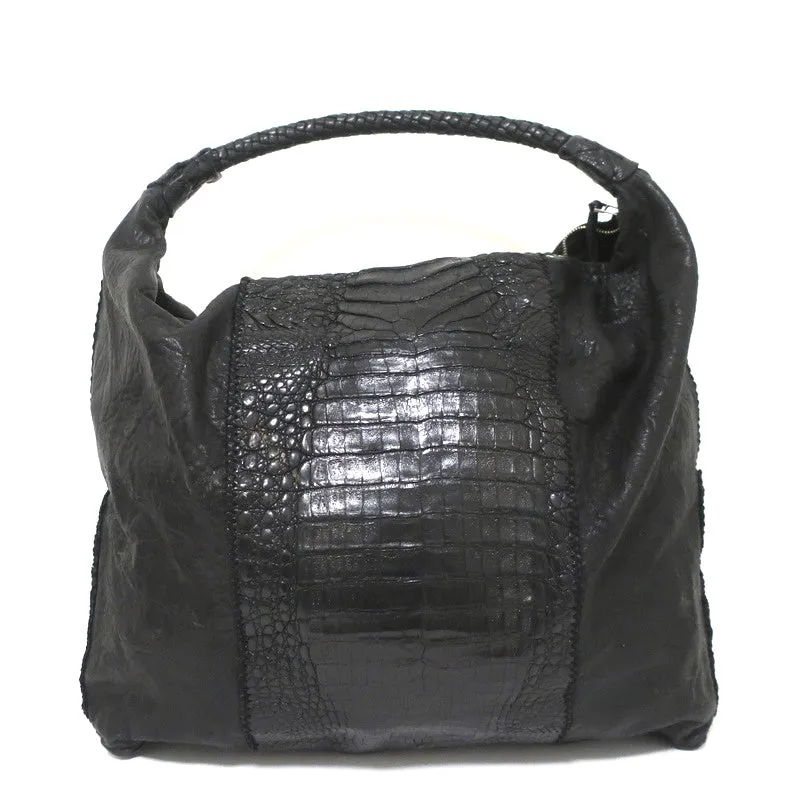 Parker Ochs POD Crocodile Hobo Black Extra Large Shoulder Bag