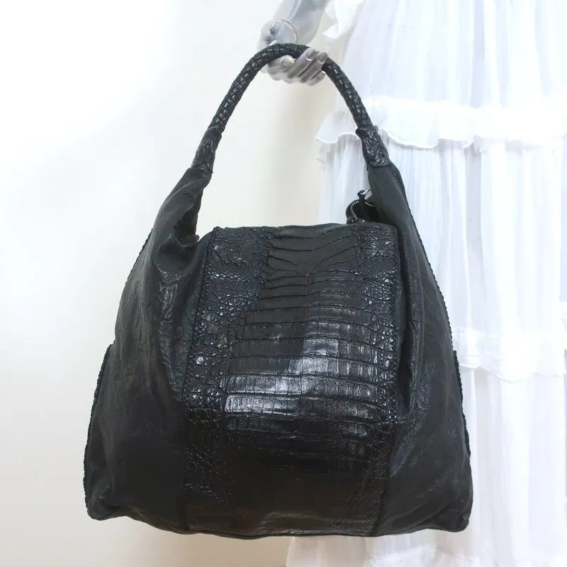 Parker Ochs POD Crocodile Hobo Black Extra Large Shoulder Bag