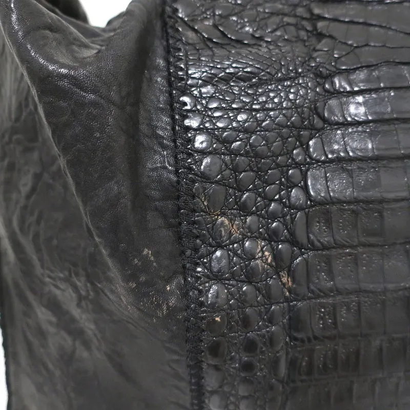 Parker Ochs POD Crocodile Hobo Black Extra Large Shoulder Bag
