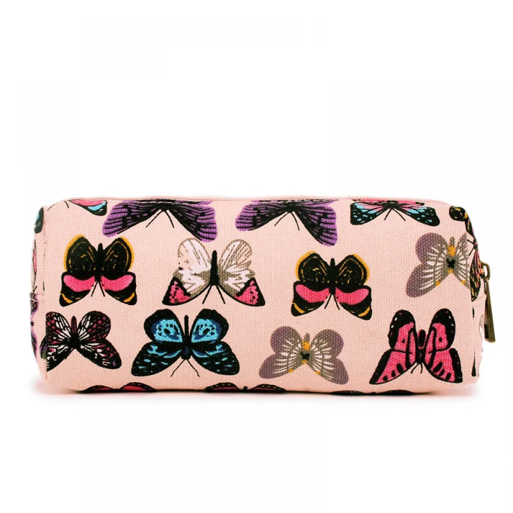 Pc-b - Miss Lulu Canvas Pencil Case Butterfly Pink