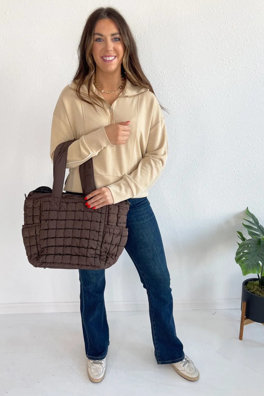 Piped Detail Pullover Zippered Sweater