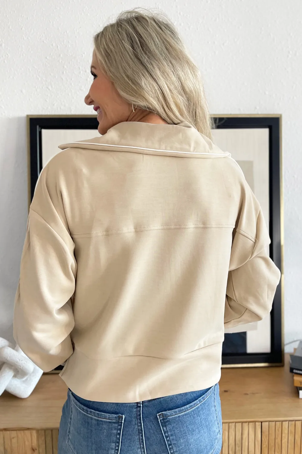 Piped Detail Pullover Zippered Sweater