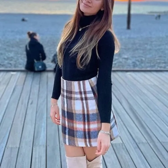 Plaid Mini Skirt High Waisted