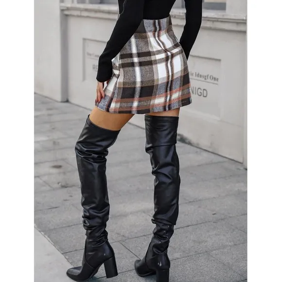 Plaid Mini Skirt High Waisted