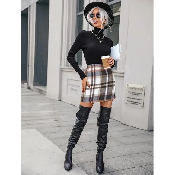 Plaid Mini Skirt High Waisted
