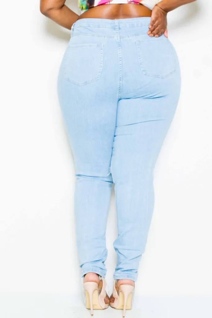 Plus Size Razor Trendy Distressed Skinny Jeans