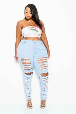 Plus Size Razor Trendy Distressed Skinny Jeans