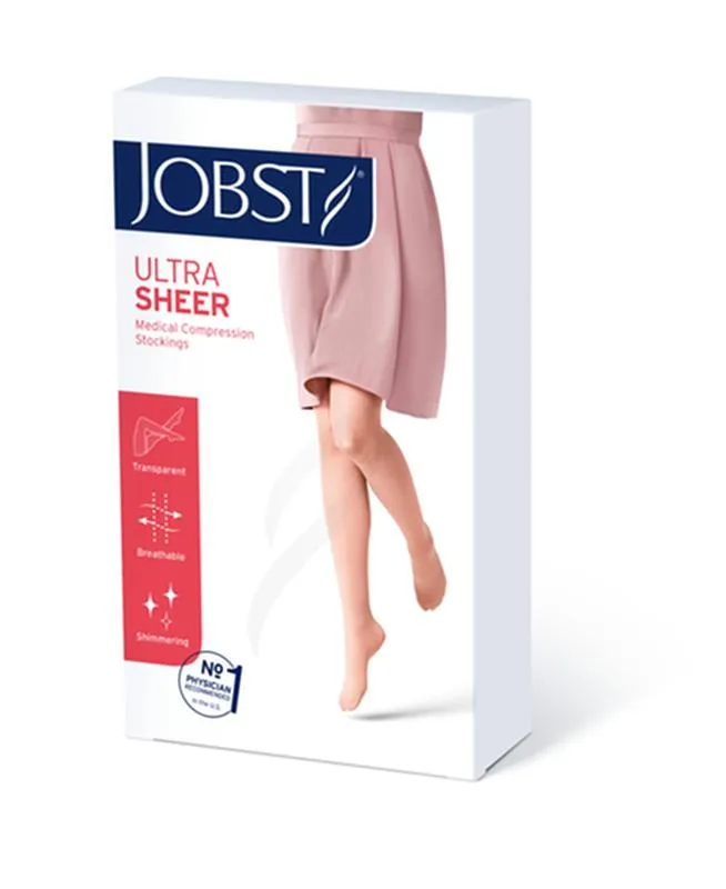 PR/1 JOBST ULTRASHEER WOMEN, THIGH HIGH W/SIL LACE BAND, 20-30MMHG, XL, ESPRESSO, CLOSED TOE