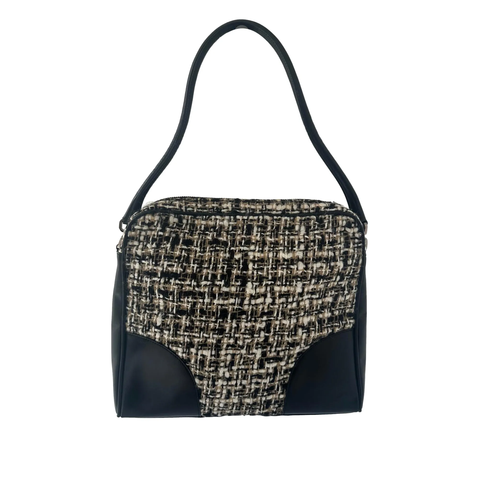 Prada Brown   Black Tweed Shoulder Bag
