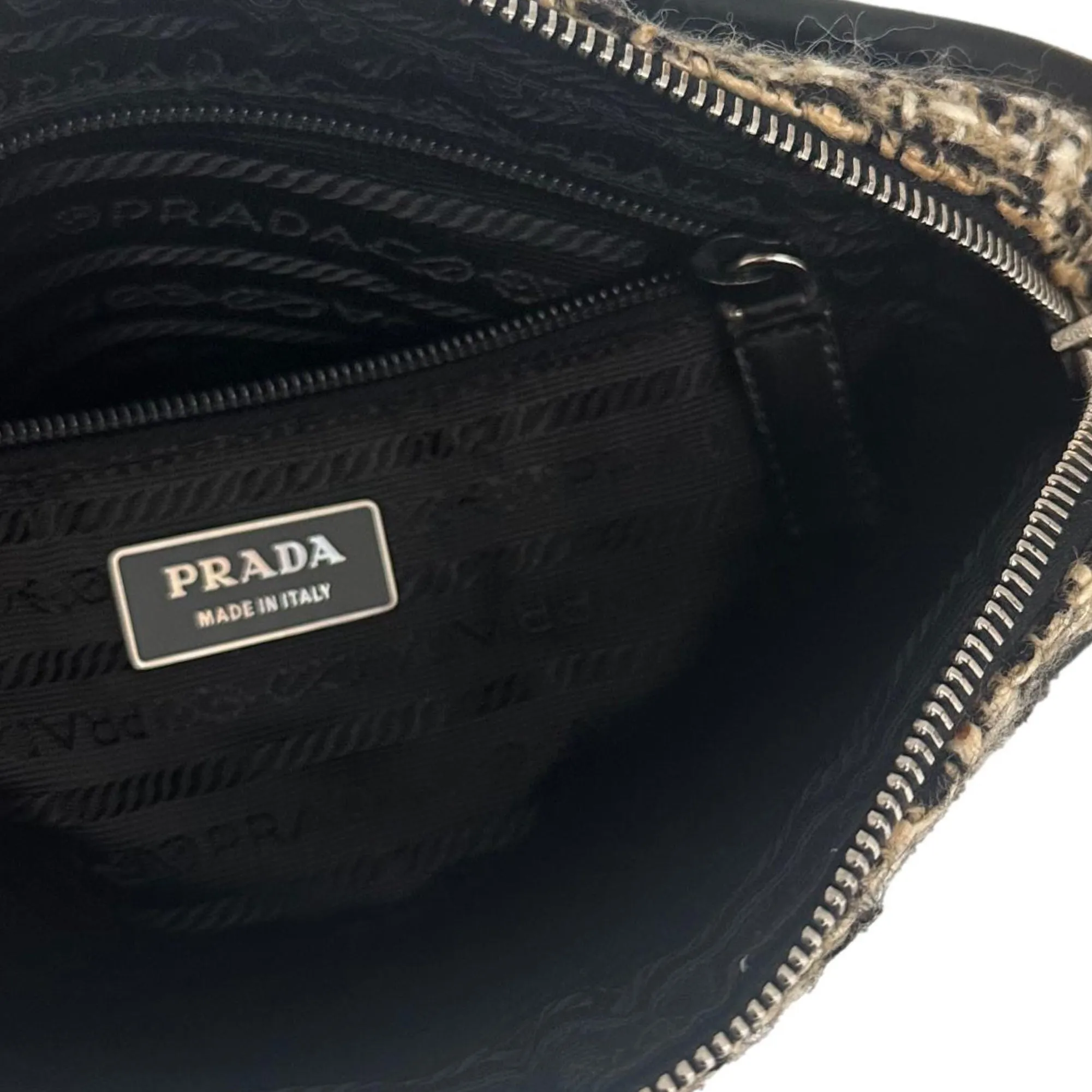 Prada Brown   Black Tweed Shoulder Bag