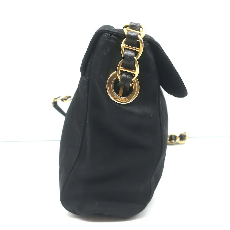 Prada Chain Strap Crossbody Small Flap Bag Black Nylon
