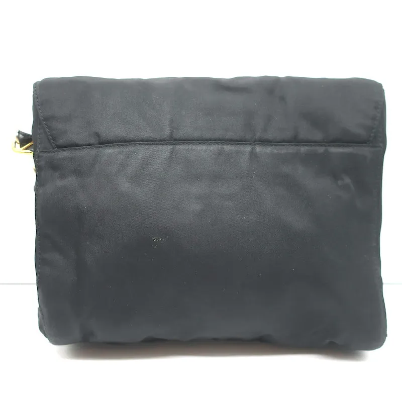 Prada Chain Strap Crossbody Small Flap Bag Black Nylon