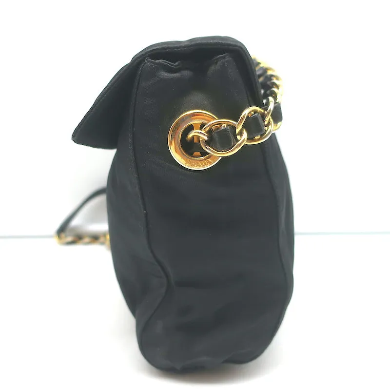 Prada Chain Strap Crossbody Small Flap Bag Black Nylon