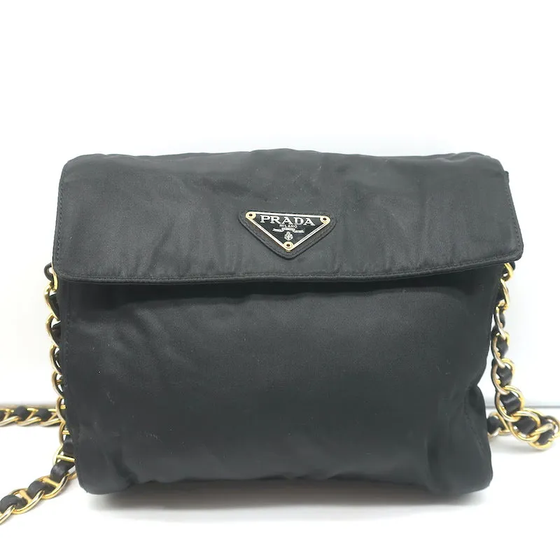 Prada Chain Strap Crossbody Small Flap Bag Black Nylon