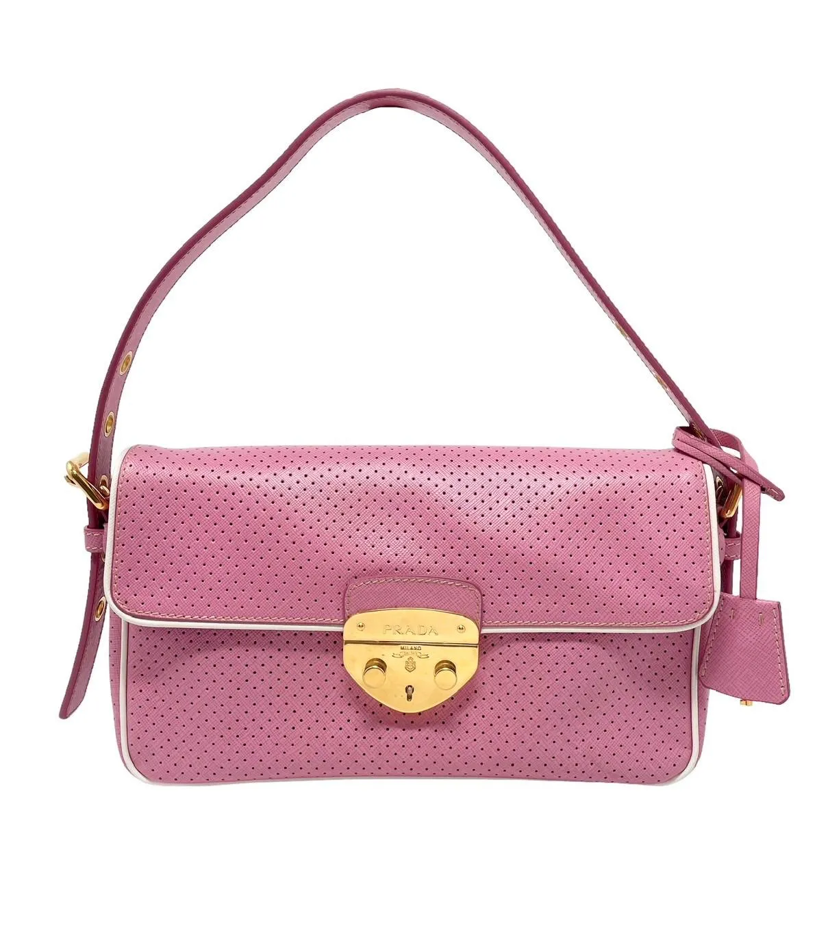 Prada Pink Perforated Leather Shoulder Bag