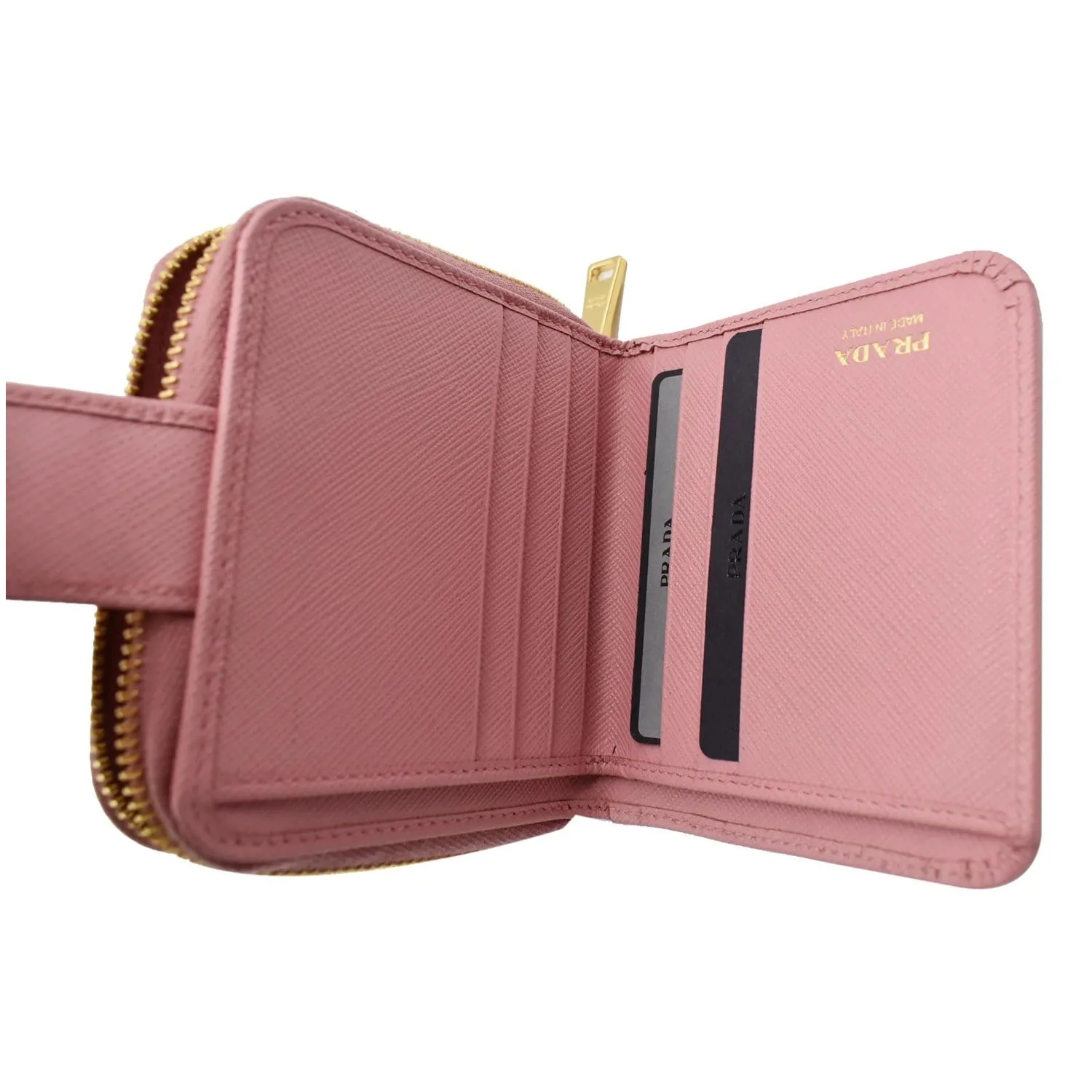 PRADA Small Saffiano Leather Zip Around Wallet Pink