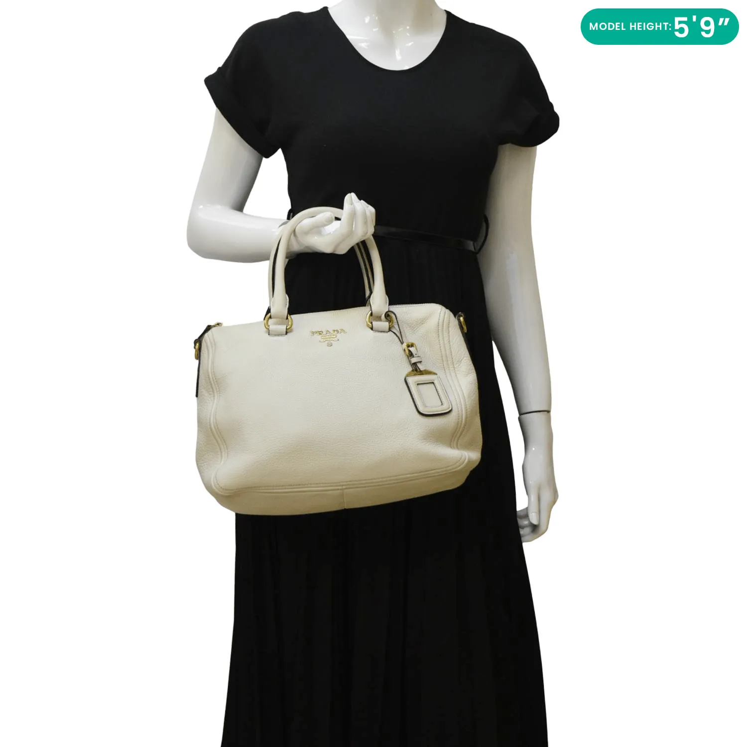 PRADA Vitello Phenix Leather Shoulder Bag White