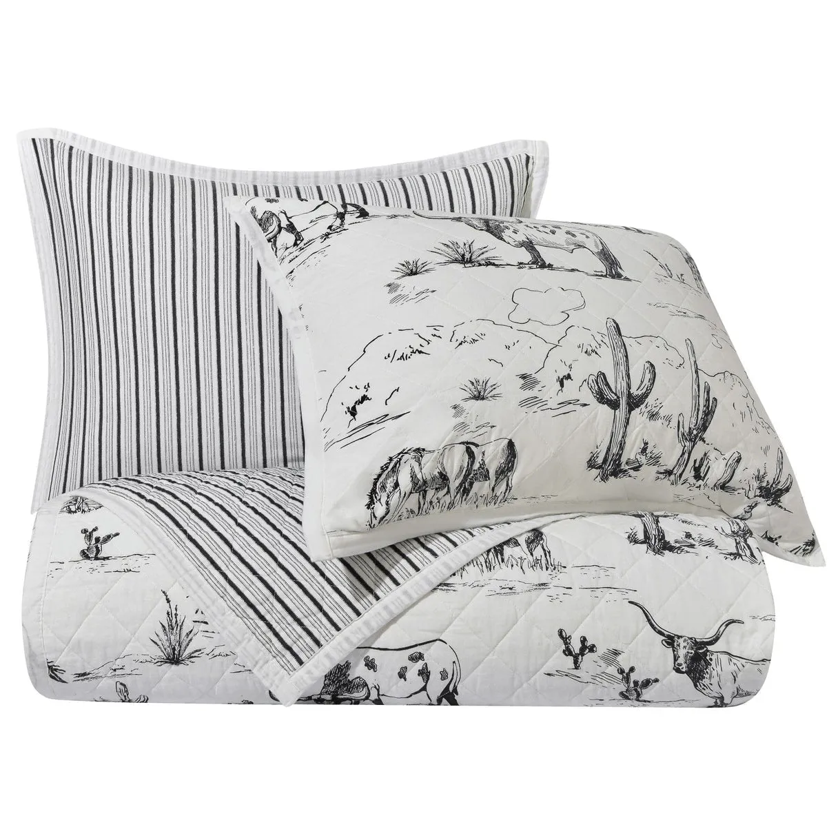 Ranch Life Western Toile Reverse-able Quilt 3PC Set