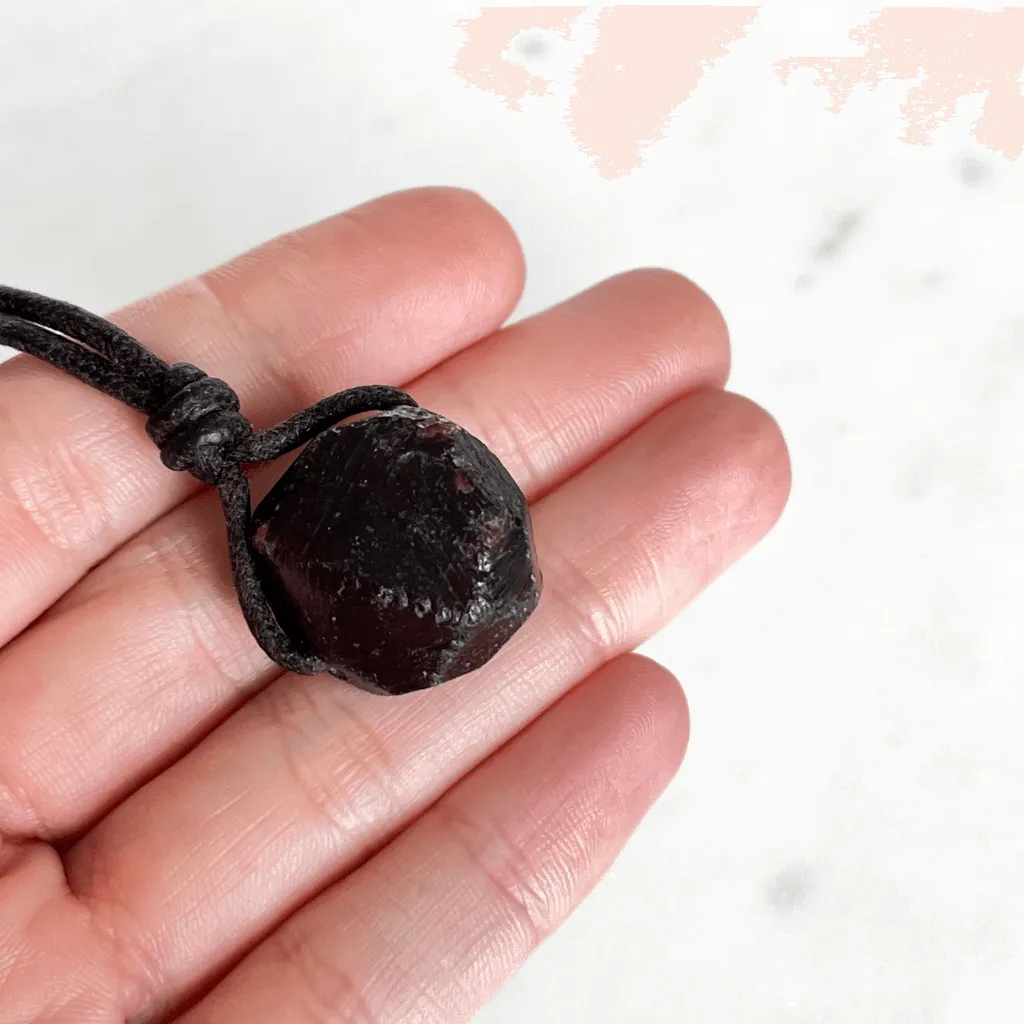 Raw Garnet OOAK Gemstone Pendant Necklace - Earthy Elegance