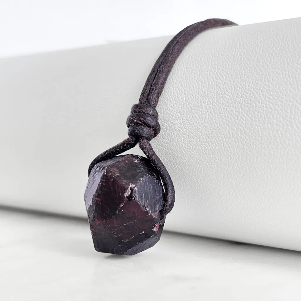 Raw Garnet OOAK Gemstone Pendant Necklace - Earthy Elegance