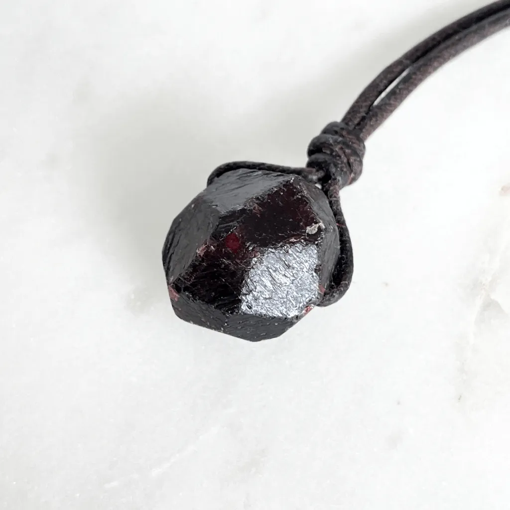 Raw Garnet OOAK Gemstone Pendant Necklace - Earthy Elegance