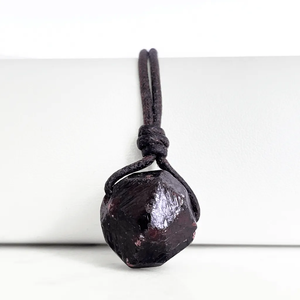 Raw Garnet OOAK Gemstone Pendant Necklace - Earthy Elegance