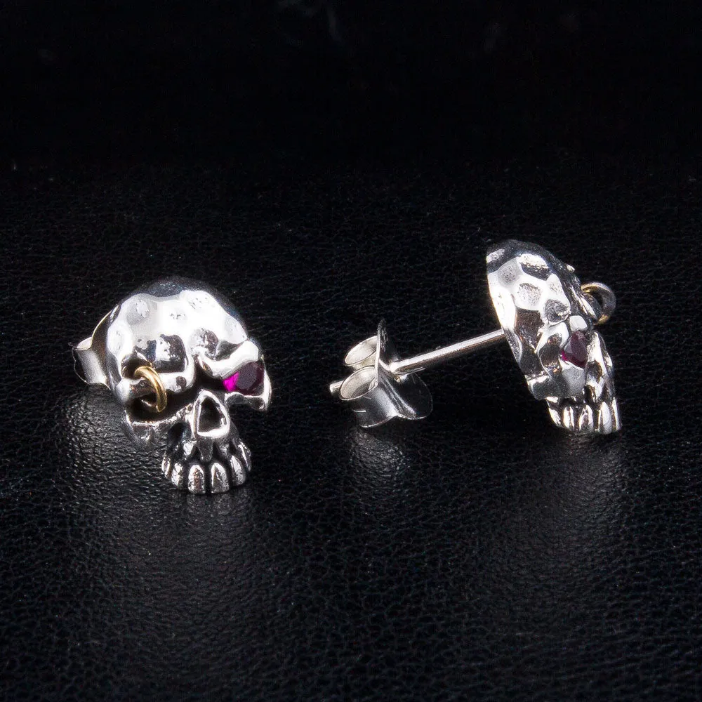 Red Eye Punk Skull Sterling Silver Stud Earrings