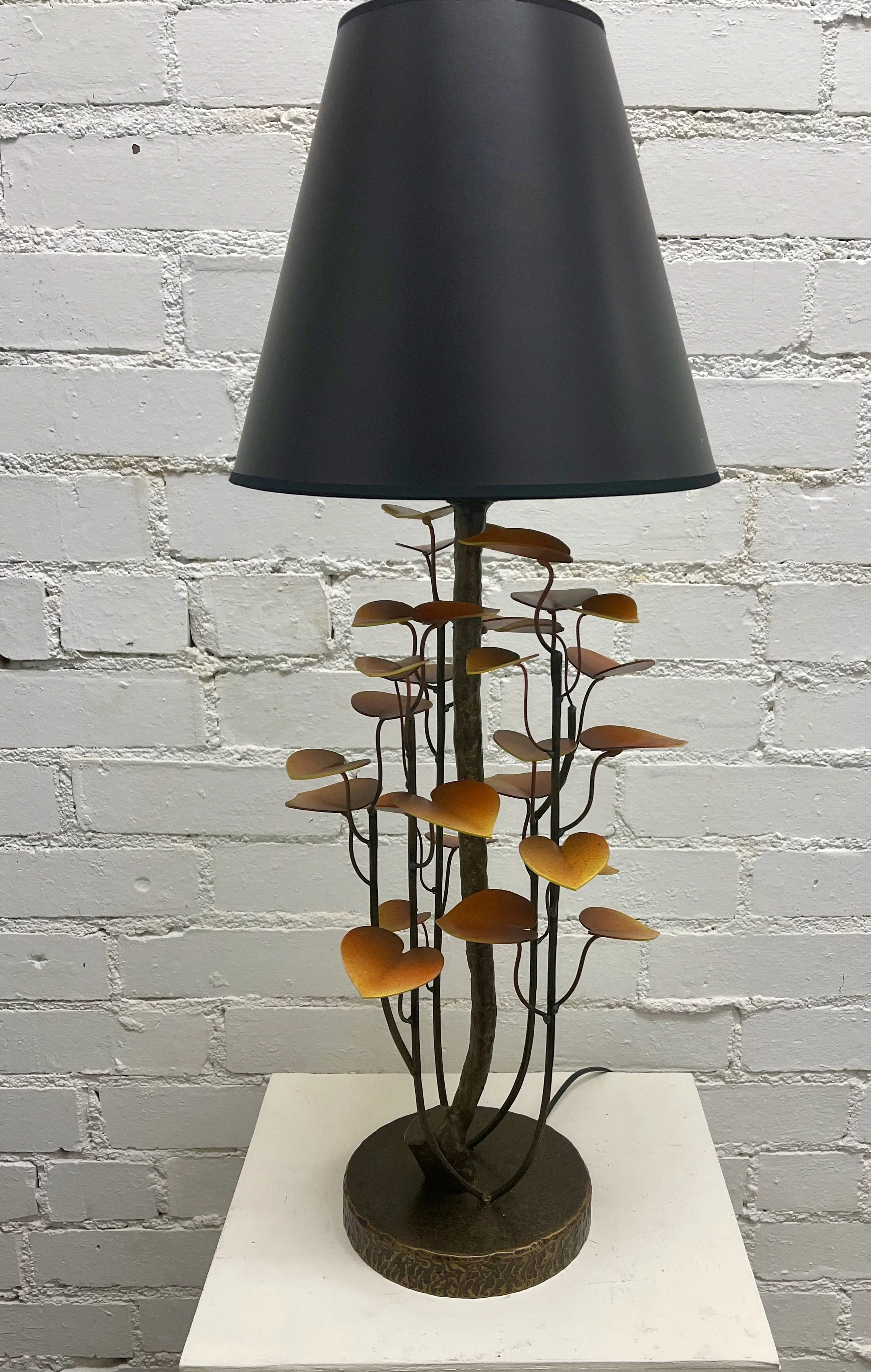 Red/Yellow Morning Glory Lamp Table Lamp with Black Shade
