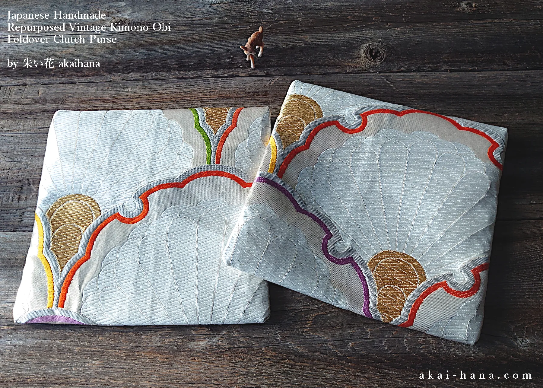 Repurposed Vintage Kimono Obi Foldover Clutch, Japanese Handmade, zc25f0003