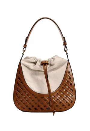 Rhombus Hollow Canvas Handbag