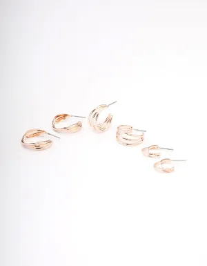 Rose Gold Criss Cross Mixed Hoop Earrings Pack