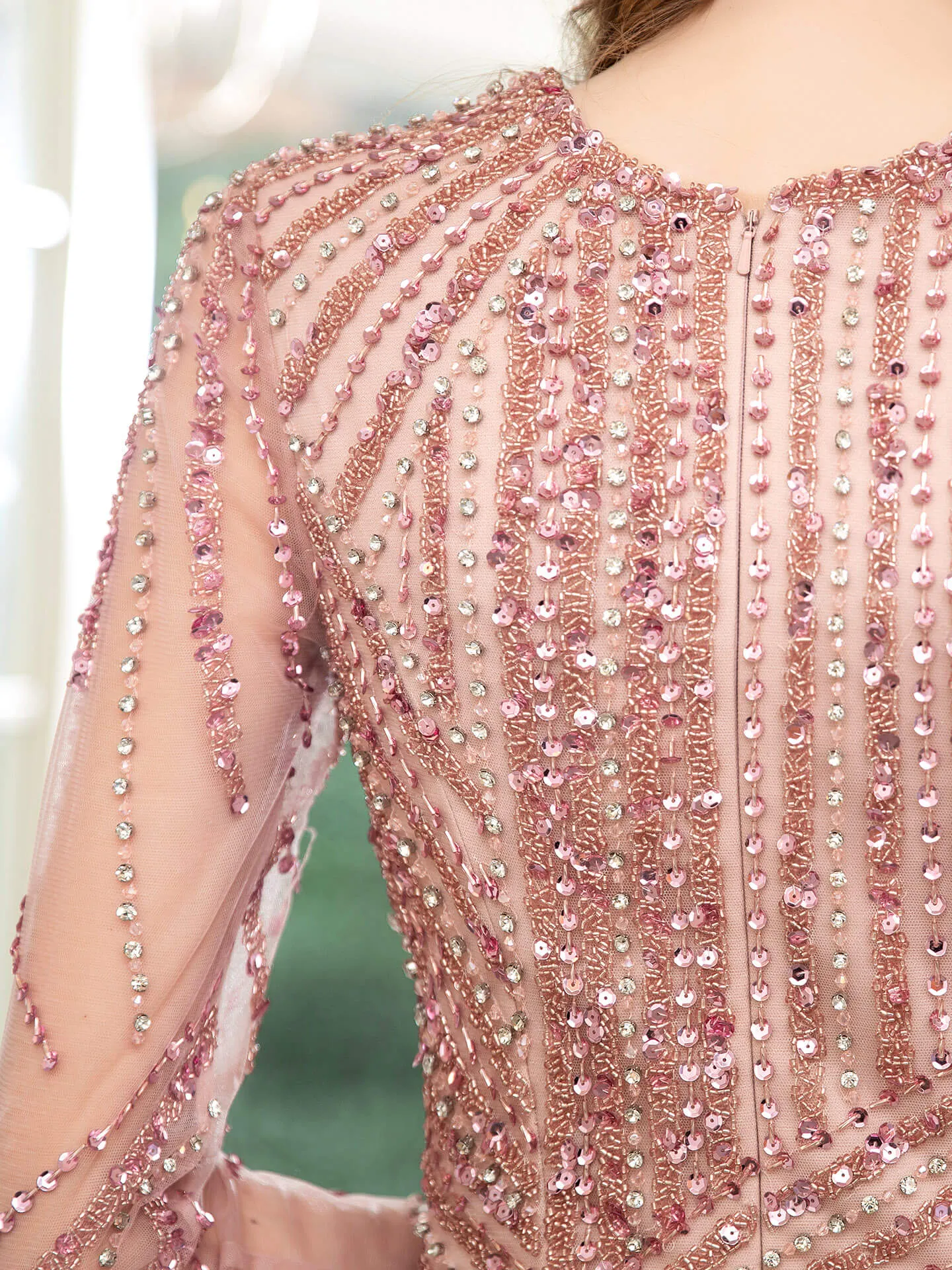 Roycebridal Mermaid V-neck Beaded Luxurious Fashion Formal Evening Dresses Long Sleeve Floor Length