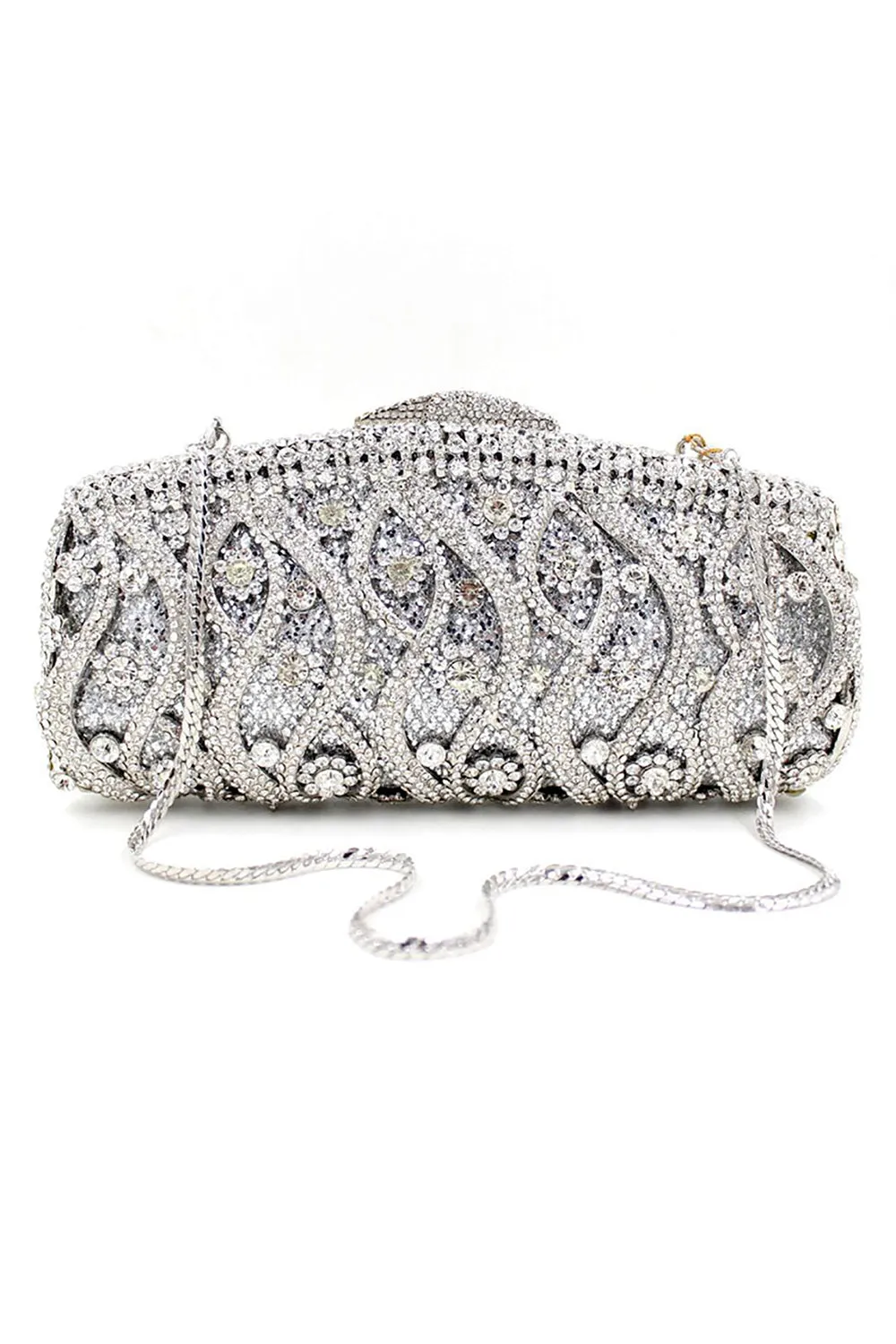 Roycebridal Silver Rhinestones Chain Square Party Handbag