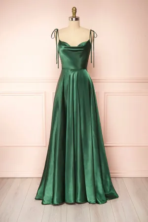 Roycebridal Vienna | Simple Satin Long A-Line Prom Dress Spaghetti Straps Evening Dress