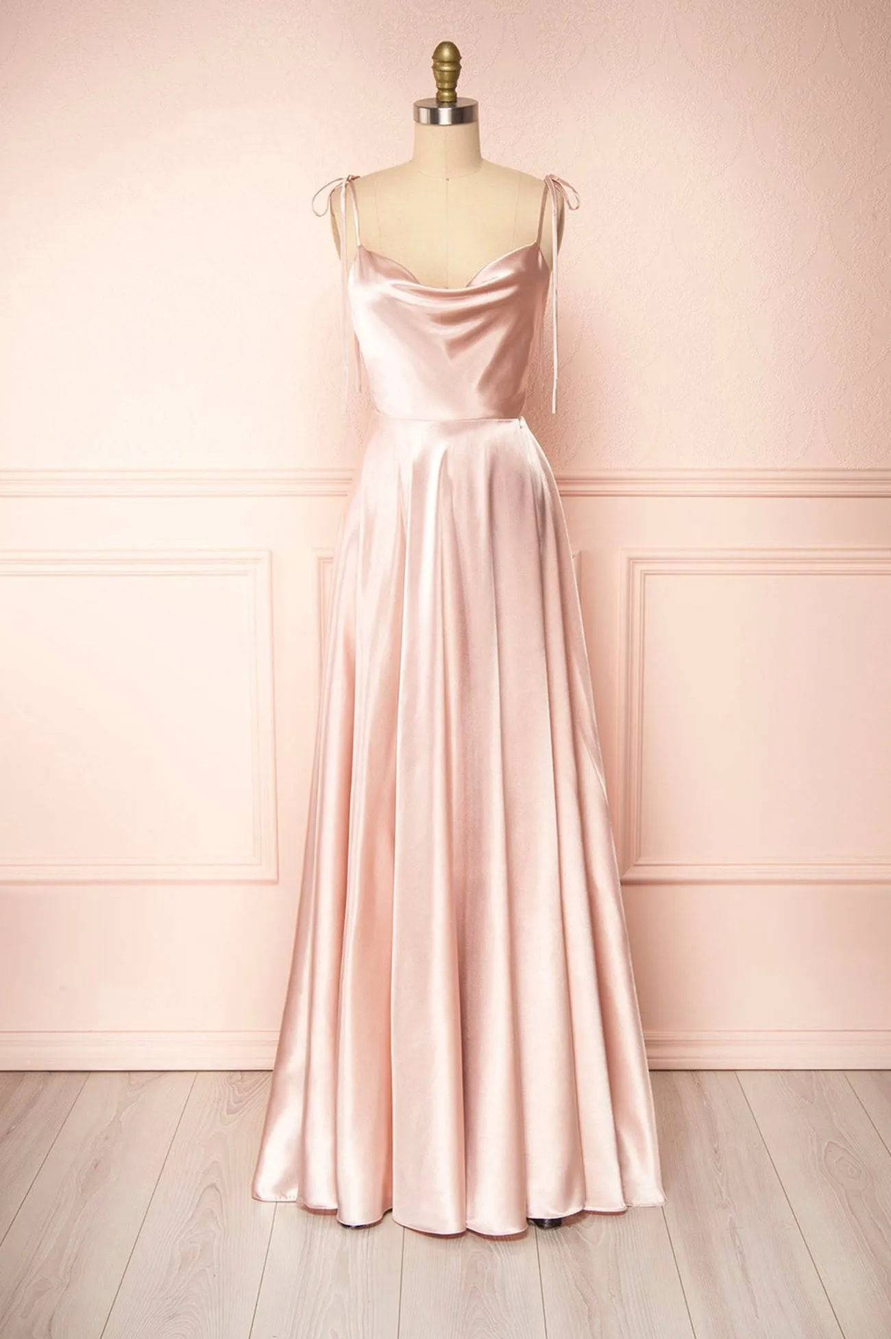 Roycebridal Vienna | Simple Satin Long A-Line Prom Dress Spaghetti Straps Evening Dress