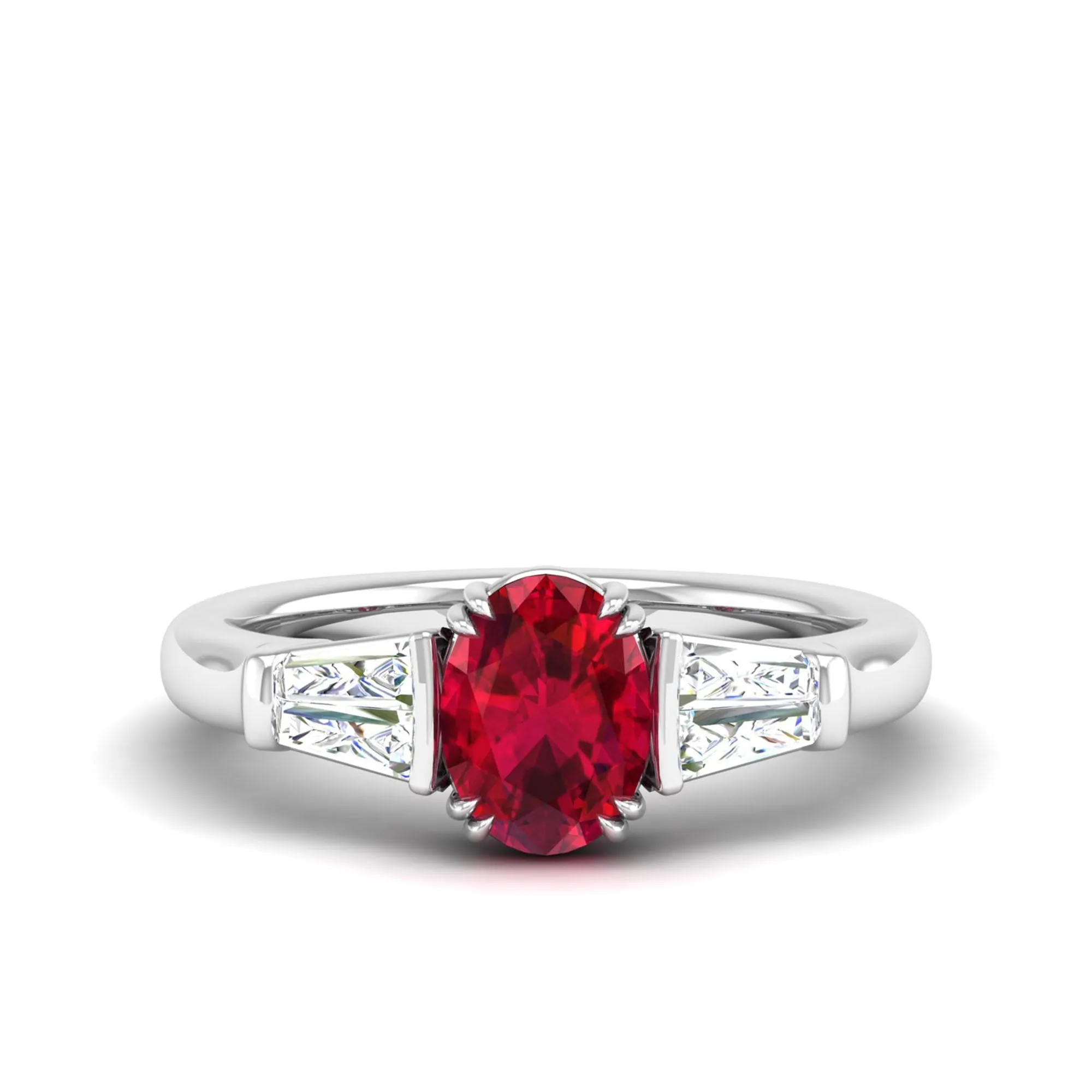 Ruby and Tapered Baguette Diamond Ring