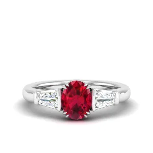 Ruby and Tapered Baguette Diamond Ring