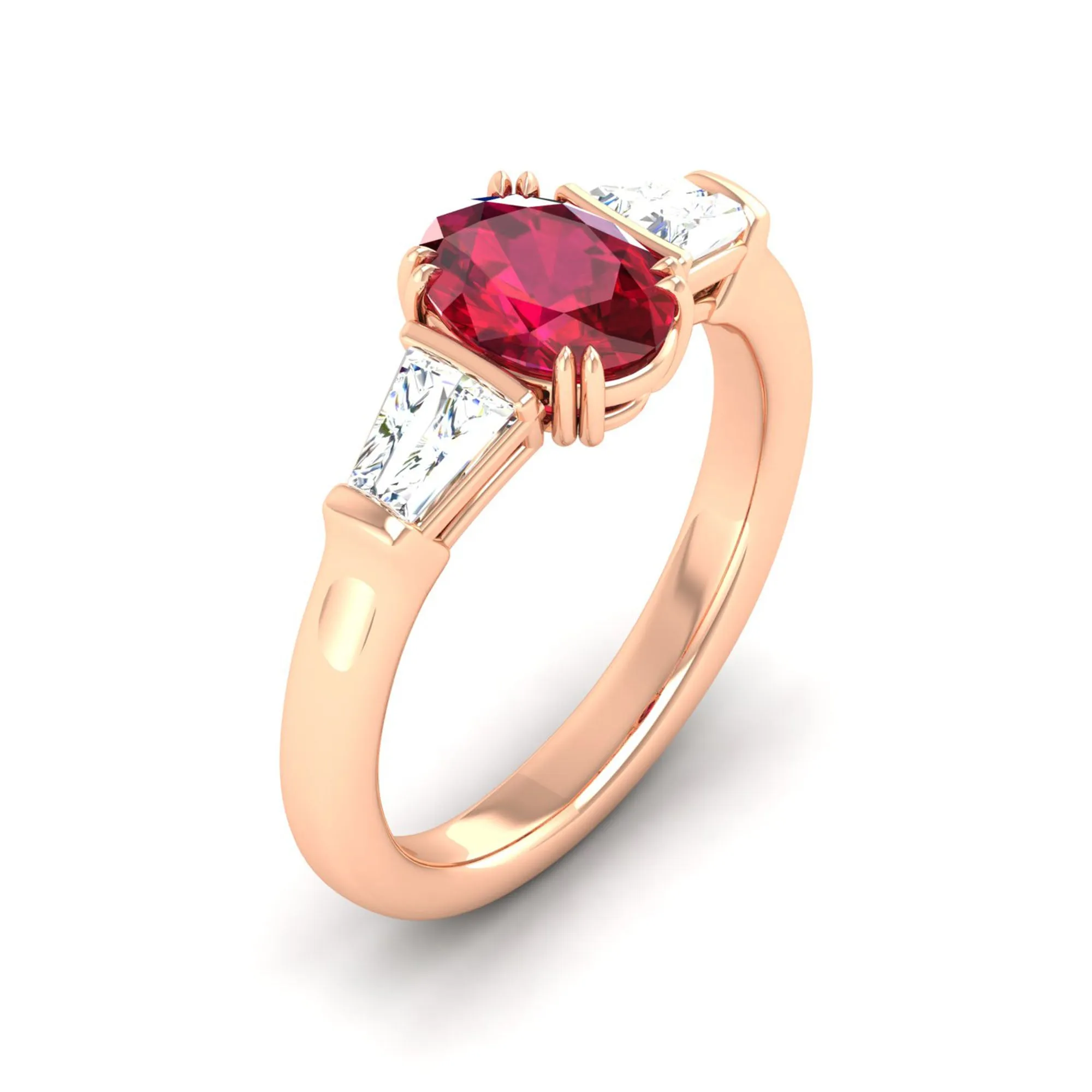 Ruby and Tapered Baguette Diamond Ring