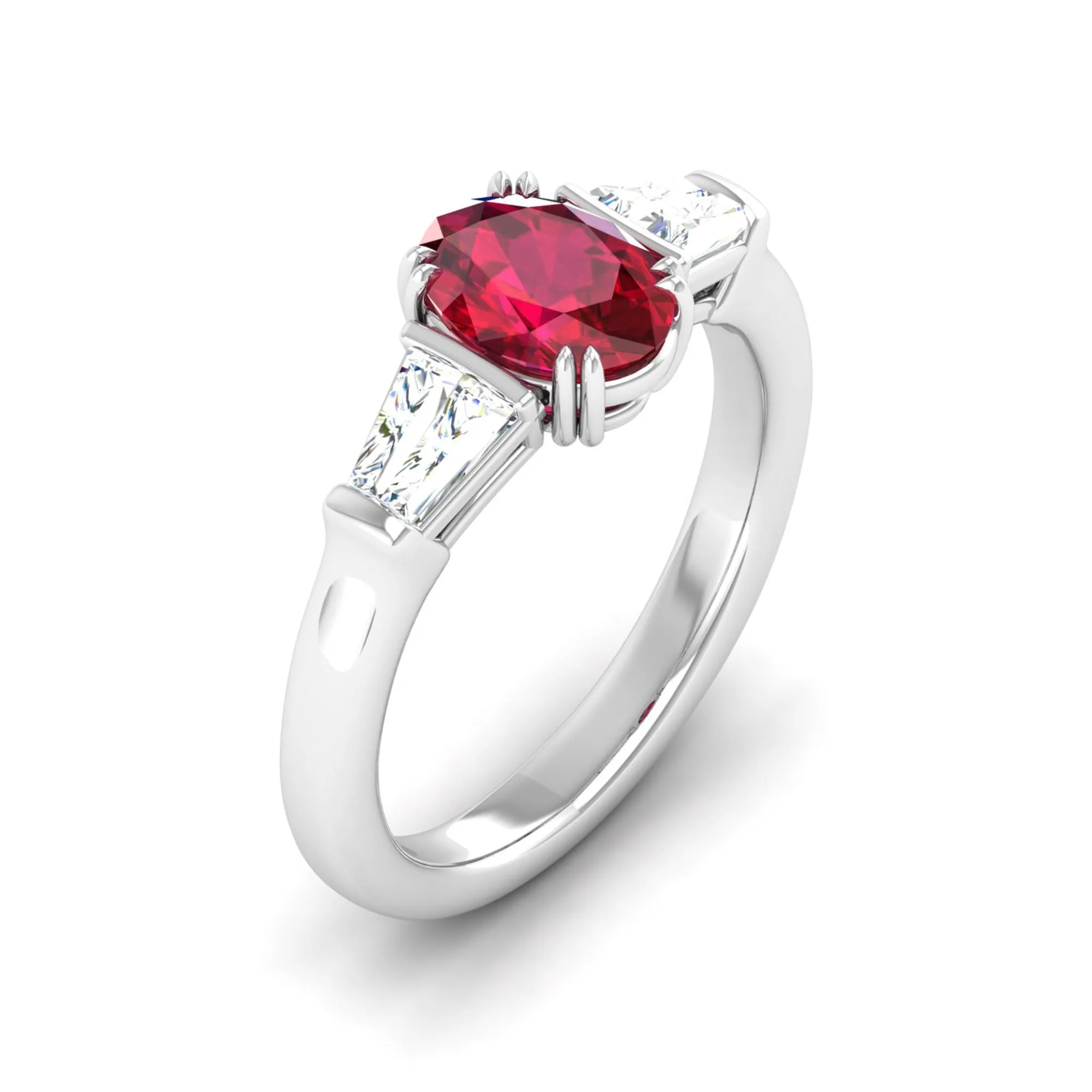 Ruby and Tapered Baguette Diamond Ring