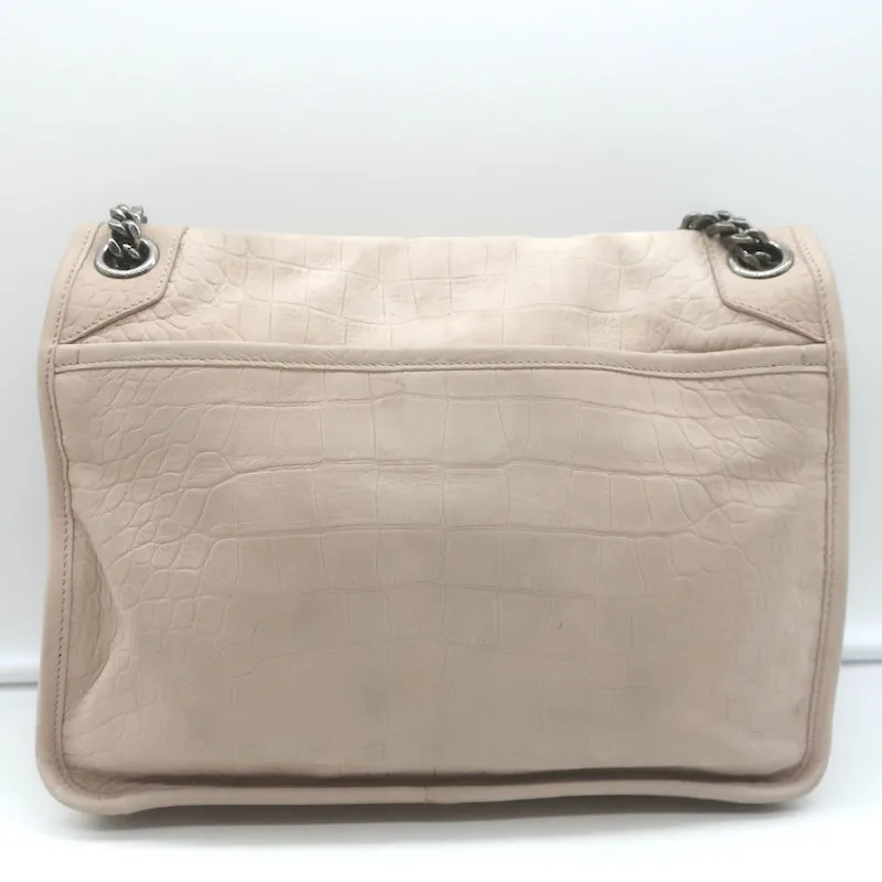 Saint Laurent Niki Medium Croc-Embossed Shoulder Bag Taupe Nubuck