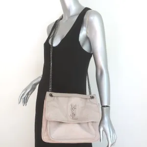 Saint Laurent Niki Medium Croc-Embossed Shoulder Bag Taupe Nubuck