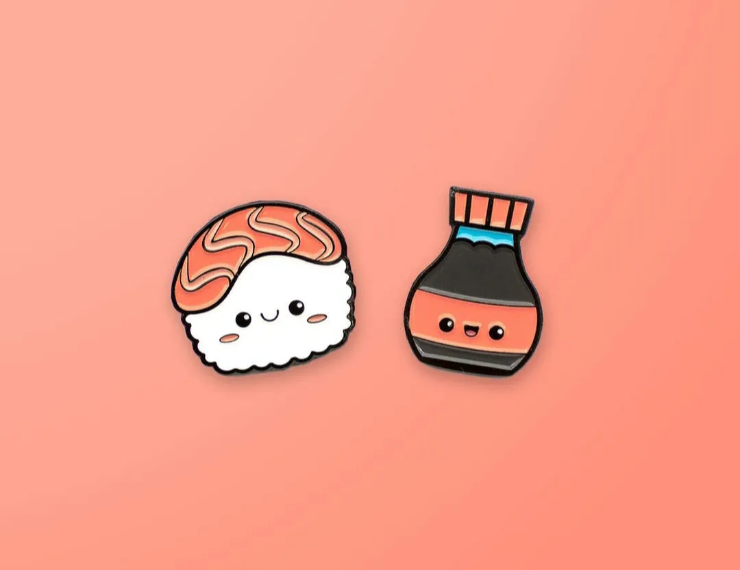 Set di spille smaltate sushi e salsa di soia-pin pin pals