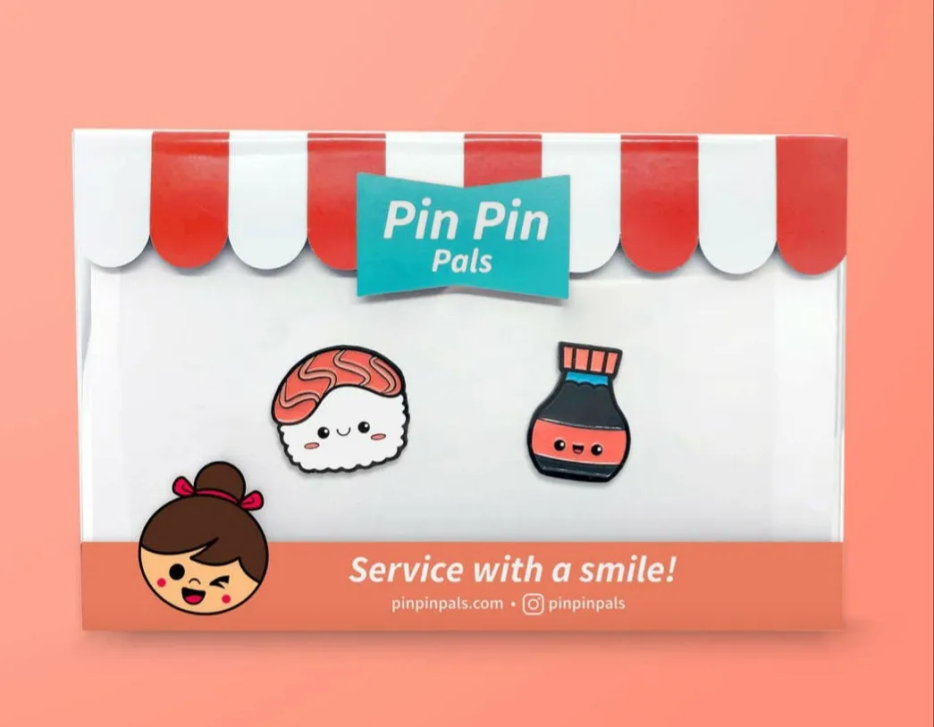 Set di spille smaltate sushi e salsa di soia-pin pin pals