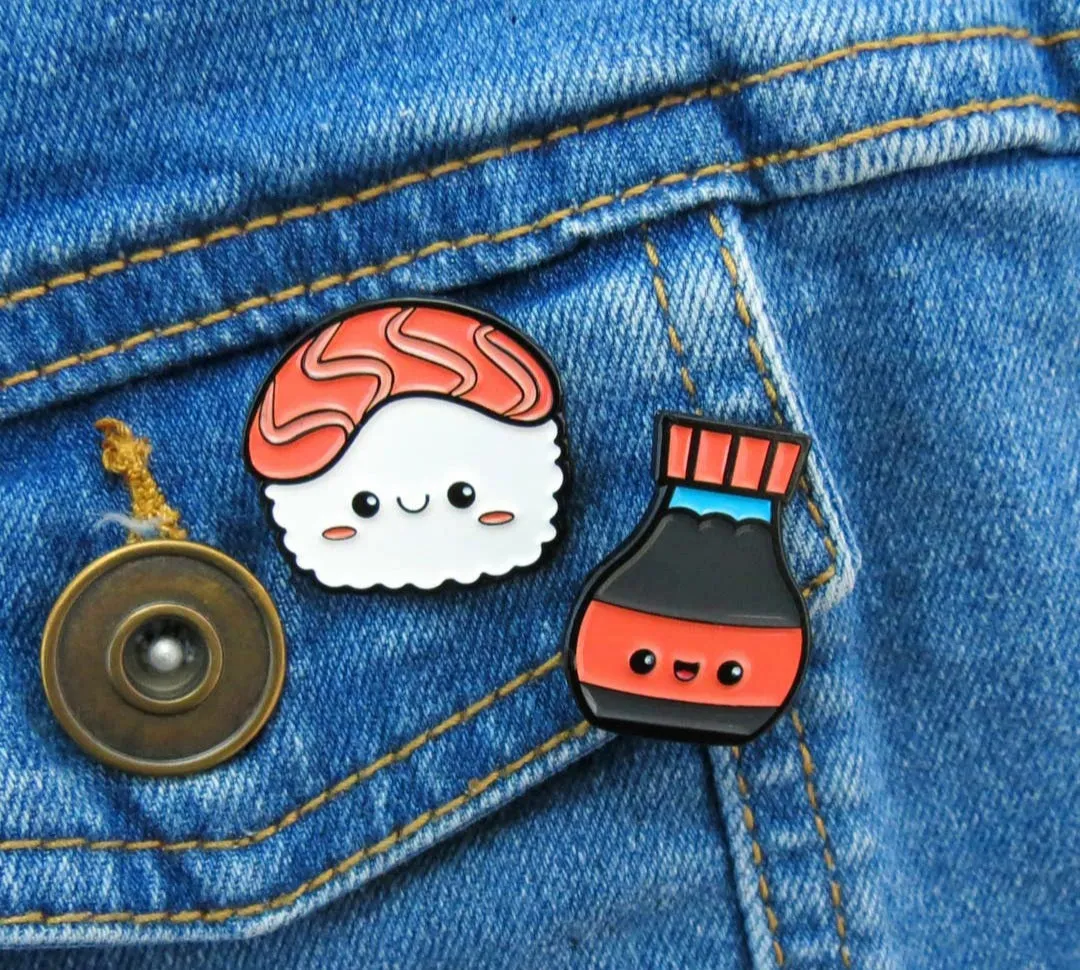 Set di spille smaltate sushi e salsa di soia-pin pin pals