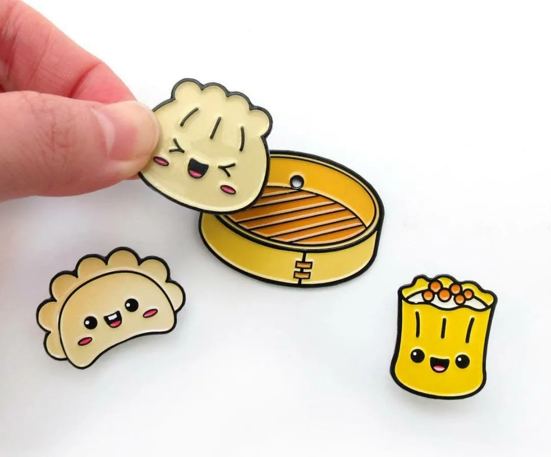 Set di spille smaltate Xiao Long Pao, Shumai e Jiaozi Dumpling-pin pin pals