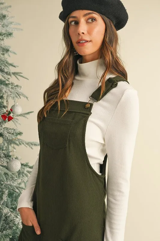 SHEWIN Corduroy Front Pockets Overall Dress