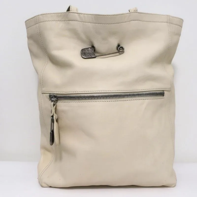 Sissi Rossi Safety Pin Shoulder Bag Cream Leather Large Tote