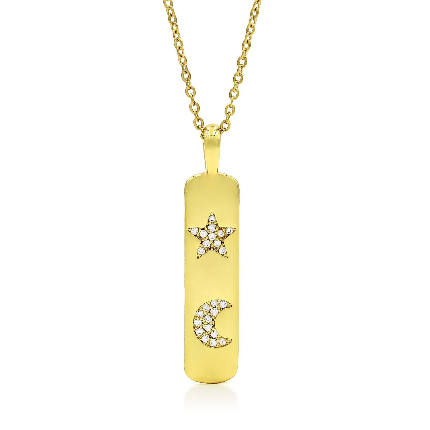 Stainless Steel Gold Plated Micro Pave Trendy Bar Pendant Necklace
